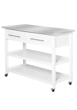 Cheap 👏 HOMCOM Stainless Steel Top Kitchen Island Rolling Utility Trolley Cart with Stainless Steel Top White 💯