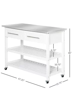 Cheap 👏 HOMCOM Stainless Steel Top Kitchen Island Rolling Utility Trolley Cart with Stainless Steel Top White 💯 -HOMCOM Sales Store Belk 1664