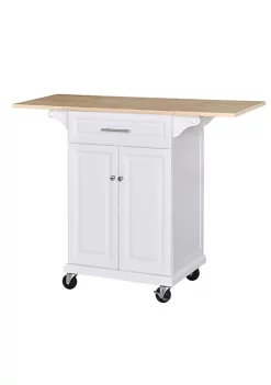 Wholesale โค๏ธ HOMCOM Kitchen Island Trolley Cart on Wheels with Drop Leaf Drawer Cabinet Towel Racks Versatile Use Natural Wood Top and White โ