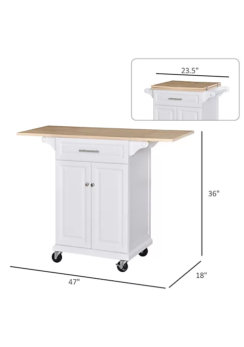 Wholesale ❤️ HOMCOM Kitchen Island Trolley Cart on Wheels with Drop Leaf Drawer Cabinet Towel Racks Versatile Use Natural Wood Top and White ⌛ 5 Wholesale ❤️ HOMCOM Kitchen Island Trolley Cart on Wheels with Drop Leaf Drawer Cabinet Towel Racks Versatile Use Natural Wood Top and White ⌛ - Image 3