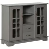 Best Sale 🛒 HOMCOM Modern Storage Console Cabinet with 2 Framed Glass Doors and 2 Drawers for Kitchen or Living Room Grey 🤩 -HOMCOM Sales Store Belk 1672