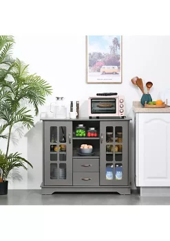 Best Sale 🛒 HOMCOM Modern Storage Console Cabinet with 2 Framed Glass Doors and 2 Drawers for Kitchen or Living Room Grey 🤩 -HOMCOM Sales Store Belk 1675