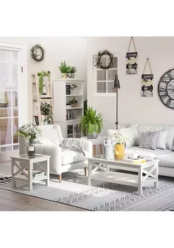 Flash Sale 😍 HOMCOM Farmhouse Style Coffee Table with Wood Frame Tempered Glass Tabletop and Underneath Storage Shelf for Living Room White Oak 🎉 -HOMCOM Sales Store Belk 1679