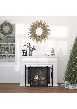 Best deal ❤️ HOMCOM 3 Panel Folding Fireplace Screen with 2 Magnetic Doors and Fire Place Tools Set Fire Spark Guard for Wood Burning with Brush Shovel Poker Firewood Tongs 48" x 0" Black ✨ -HOMCOM Sales Store Belk 1689