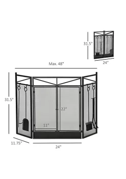 Best deal ❤️ HOMCOM 3 Panel Folding Fireplace Screen with 2 Magnetic Doors and Fire Place Tools Set Fire Spark Guard for Wood Burning with Brush Shovel Poker Firewood Tongs 48" x 0" Black ✨ -HOMCOM Sales Store Belk 1690