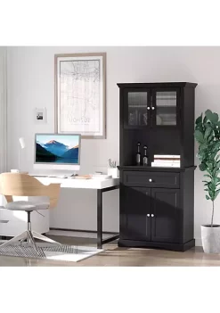Flash Sale 🧨 HOMCOM 71" Traditional Freestanding Kitchen Buffet with Hutch Pantry Cabinet with 4 Doors 3 Level Adjustable Shelves and 1 Drawer Black 💯 -HOMCOM Sales Store Belk 1743