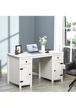 Buy 🥰 HOMCOM Farm Style Home Office Computer Desk with 2 Drawers 2 Cabinets with Metal Accent Hardware White 🔔 -HOMCOM Sales Store Belk 1749