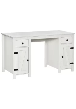 Buy 🥰 HOMCOM Farm Style Home Office Computer Desk with 2 Drawers 2 Cabinets with Metal Accent Hardware White 🔔 -HOMCOM Sales Store Belk 1750