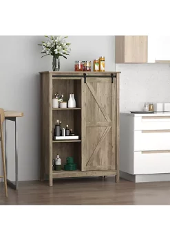 New 🎁 HOMCOM Accent Cabinet Kictchen Cupboard Storage Cabinet 3 Tier Organizer with Barn Door and Adjustable Shelf Antique Grey 🛒 -HOMCOM Sales Store Belk 1753