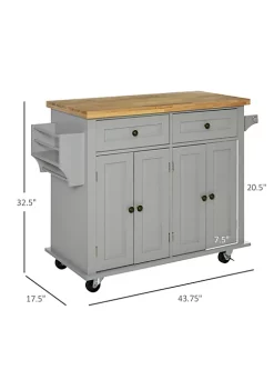 Flash Sale 😀 HOMCOM Rolling Kitchen Island Cart on Wheels with Rubber Wood Top Spice Rack Towel Rack and Drawers for Dining Room Grey ⭐ -HOMCOM Sales Store Belk 1758