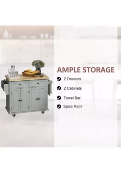 Flash Sale 😀 HOMCOM Rolling Kitchen Island Cart on Wheels with Rubber Wood Top Spice Rack Towel Rack and Drawers for Dining Room Grey ⭐ -HOMCOM Sales Store Belk 1759