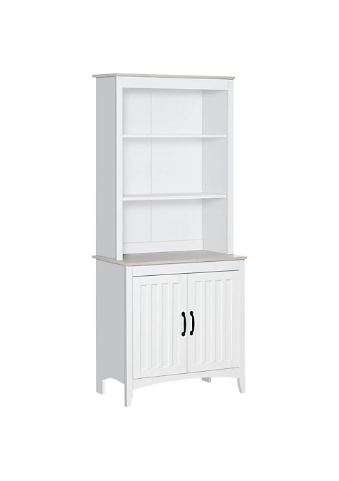 Discount ⌛ HOMCOM 70" Kitchen Buffet Hutch with 3 tier Shelving Double door Storage Pantry Cabinet Sideboard with Adjustable Shelves Microwave Oven Countertop White ✨ 3 Discount ⌛ HOMCOM 70" Kitchen Buffet Hutch with 3 tier Shelving Double door Storage Pantry Cabinet Sideboard with Adjustable Shelves Microwave Oven Countertop White ✨