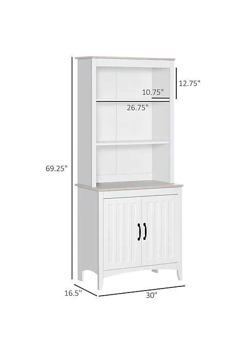 Discount ⌛ HOMCOM 70" Kitchen Buffet Hutch with 3 tier Shelving Double door Storage Pantry Cabinet Sideboard with Adjustable Shelves Microwave Oven Countertop White ✨ 4 Discount ⌛ HOMCOM 70" Kitchen Buffet Hutch with 3 tier Shelving Double door Storage Pantry Cabinet Sideboard with Adjustable Shelves Microwave Oven Countertop White ✨ - Image 2