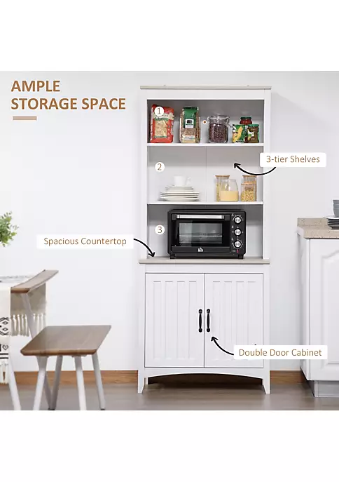Discount ⌛ HOMCOM 70" Kitchen Buffet Hutch with 3 tier Shelving Double door Storage Pantry Cabinet Sideboard with Adjustable Shelves Microwave Oven Countertop White ✨ 5 Discount ⌛ HOMCOM 70" Kitchen Buffet Hutch with 3 tier Shelving Double door Storage Pantry Cabinet Sideboard with Adjustable Shelves Microwave Oven Countertop White ✨ - Image 3