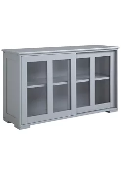 New 🎁 HOMCOM Modern Kitchen Sideboard Stackable Storage Cabinet Sliding Glass Door Console Cupboard Serving Buffet for Kitchen and Dining Room Light Grey 🧨