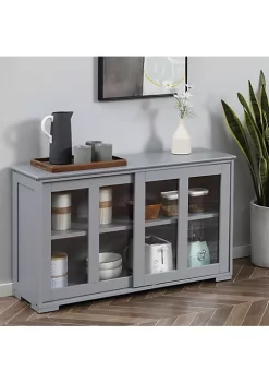 New 🎁 HOMCOM Modern Kitchen Sideboard Stackable Storage Cabinet Sliding Glass Door Console Cupboard Serving Buffet for Kitchen and Dining Room Light Grey 🧨 -HOMCOM Sales Store Belk 1777