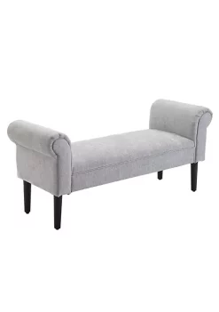 Best deal 🥰 HOMCOM 52" Linen Upholstered Accent Ottoman Bench With Armrests Light Grey ⭐ -HOMCOM Sales Store Belk 1784