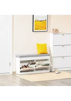 Outlet 🥰 HOMCOM Modern 👟 Shoe Rack Bench for Entryway Storage Organizer with Cushion 2 Drawers Adjustable Shelf Holds 8 Pairs White 🤩 -HOMCOM Sales Store Belk 1796
