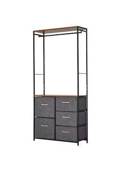 Cheapest ๐ HOMCOM Industrial Bedroom Hall Tree Organizer with Long ๐งฅ Coat Hanger Bar 5 Fabric Foldable Drawers for Entryway Bedroom Office Dorm Room ๐ฅ