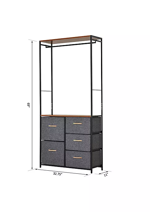 Cheapest ๐ HOMCOM Industrial Bedroom Hall Tree Organizer with Long ๐งฅ Coat Hanger Bar 5 Fabric Foldable Drawers for Entryway Bedroom Office Dorm Room ๐ฅ 4 Cheapest ๐ HOMCOM Industrial Bedroom Hall Tree Organizer with Long ๐งฅ Coat Hanger Bar 5 Fabric Foldable Drawers for Entryway Bedroom Office Dorm Room ๐ฅ - Image 2