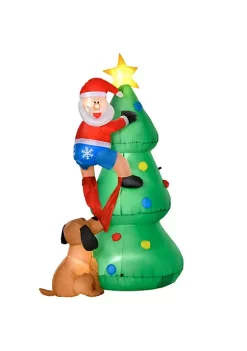Discount 👏 HOMCOM Outdoor Inflatable 🎄 Christmas Tree Santa Claus Climbing Tree from Puppy 🐕 Dog LED Yard Inflatable Holiday Decoration for Front Lawn ⭐