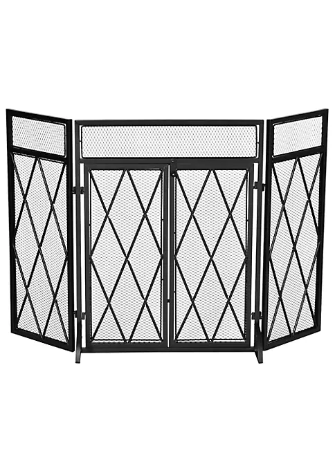 Cheap ๐ HOMCOM 3 Panel Folding Fireplace Screen for Wood Burning with Double Doors Home Heavy Duty Steel Fire Spark Guard 47.25" x 31" Black ๐ 4 Cheap ๐ HOMCOM 3 Panel Folding Fireplace Screen for Wood Burning with Double Doors Home Heavy Duty Steel Fire Spark Guard 47.25" x 31" Black ๐ - Image 2