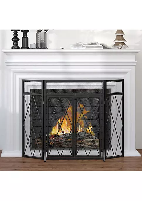 Cheap ๐ HOMCOM 3 Panel Folding Fireplace Screen for Wood Burning with Double Doors Home Heavy Duty Steel Fire Spark Guard 47.25" x 31" Black ๐ 5 Cheap ๐ HOMCOM 3 Panel Folding Fireplace Screen for Wood Burning with Double Doors Home Heavy Duty Steel Fire Spark Guard 47.25" x 31" Black ๐ - Image 3