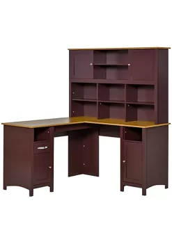 Hot Sale 👍 HOMCOM L Shaped Computer Desk with Storage Shelves Home Office Desk with Drawers and Cabinets Coffee Brown 🤩