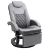 Hot Sale 🎉 HOMCOM PU Recliner Reading Armchair with Footrest Headrest and Round Steel/Wood Base for Living Room or Office Grey 😉 -HOMCOM Sales Store Belk 1838