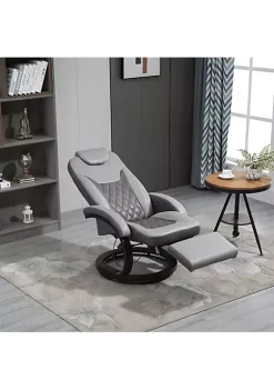 Hot Sale 🎉 HOMCOM PU Recliner Reading Armchair with Footrest Headrest and Round Steel/Wood Base for Living Room or Office Grey 😉 -HOMCOM Sales Store Belk 1839