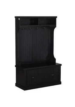 Best Sale 🤩 HOMCOM Hall Tree for Entryway 🧥 Coat Rack 👟 Shoe Bench with Bottom Storage 4 Metal Double Hooks and 2 Shelves for Hallway Living Room Black 😉