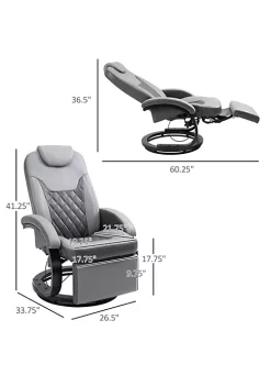 Hot Sale 🎉 HOMCOM PU Recliner Reading Armchair with Footrest Headrest and Round Steel/Wood Base for Living Room or Office Grey 😉 -HOMCOM Sales Store Belk 1840