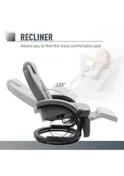 Hot Sale 🎉 HOMCOM PU Recliner Reading Armchair with Footrest Headrest and Round Steel/Wood Base for Living Room or Office Grey 😉 -HOMCOM Sales Store Belk 1841