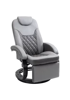 Hot Sale 🎉 HOMCOM PU Recliner Reading Armchair with Footrest Headrest and Round Steel/Wood Base for Living Room or Office Grey 😉 -HOMCOM Sales Store Belk 1842