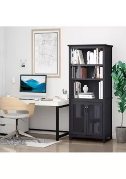 Best Pirce 🤩 HOMCOM 71" Bookcase Storage Hutch Cabinet with Adjustable Shelves and Glass Doors for Home Office Kitchen Living Room Black 😍 -HOMCOM Sales Store Belk 1848