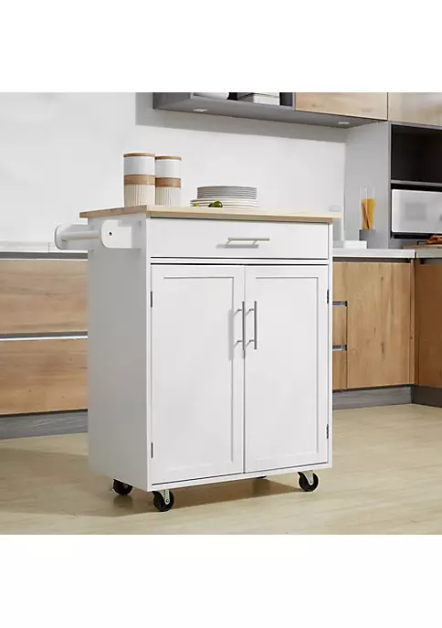 Outlet 🎉 HOMCOM Kitchen Island Cart Rolling Trolley Cart with Drawer Storage Cabinet and Towel Rack White 🔥 4 Outlet 🎉 HOMCOM Kitchen Island Cart Rolling Trolley Cart with Drawer Storage Cabinet and Towel Rack White 🔥 - Image 2