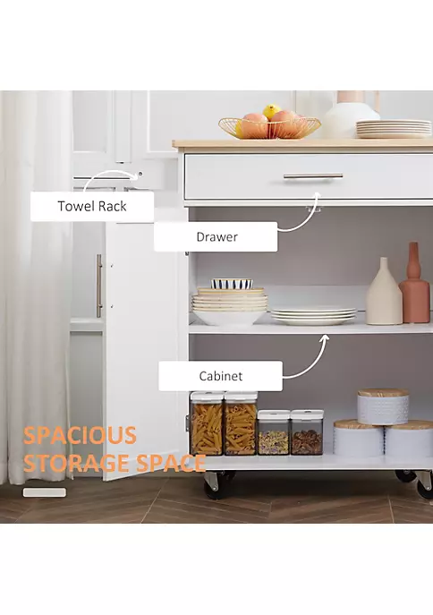 Outlet 🎉 HOMCOM Kitchen Island Cart Rolling Trolley Cart with Drawer Storage Cabinet and Towel Rack White 🔥 6 Outlet 🎉 HOMCOM Kitchen Island Cart Rolling Trolley Cart with Drawer Storage Cabinet and Towel Rack White 🔥 - Image 4