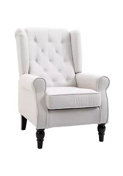 Wholesale 😉 HOMCOM Button Tufted Accent Chair with High Wingback Rounded Cushioned Armrests and Thick Padded Seat Cream White 🔥 -HOMCOM Sales Store Belk 1859