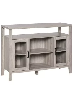 Brand new 🌟 HOMCOM Retro Style Storage Sideboard Buffet with 3 Open Compartments 2 Framed Glass Door Cabinets and Anti Topple Grey 🔥 -HOMCOM Sales Store Belk 1869