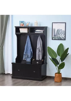 Best Sale 🤩 HOMCOM Hall Tree for Entryway 🧥 Coat Rack 👟 Shoe Bench with Bottom Storage 4 Metal Double Hooks and 2 Shelves for Hallway Living Room Black 😉 -HOMCOM Sales Store Belk 187