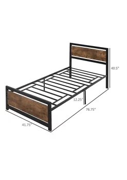 Coupon 🎉 HOMCOM Single Platform Bed Frame with Headboard and Footboard Strong Metal Slat Support Solid Bedstead Base w/ Underbed Storage Space No Box Spring Needed 41'' x 76'' x 40'' 🛒 -HOMCOM Sales Store Belk 1877