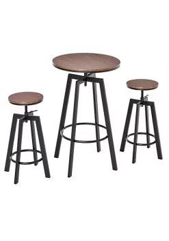 Promo ๐ฅฐ HOMCOM 3 Piece Industrial Adjustable Dining Table Set Bar Height Bistro Table and Swivel Pub Stools for Small Space ๐ฅฐ
