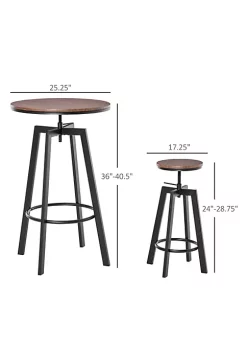 Promo 🥰 HOMCOM 3 Piece Industrial Adjustable Dining Table Set Bar Height Bistro Table and Swivel Pub Stools for Small Space 🥰 -HOMCOM Sales Store Belk 1883