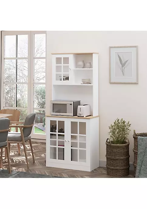 Deals ๐งจ HOMCOM Kitchen Buffet with Hutch Storage Pantry with 3 Cabinets 2 Open Shelves and Large Countertop White ๐ 4 Deals ๐งจ HOMCOM Kitchen Buffet with Hutch Storage Pantry with 3 Cabinets 2 Open Shelves and Large Countertop White ๐ - Image 2