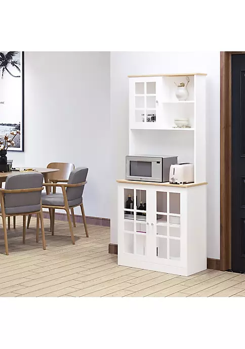 Deals ๐งจ HOMCOM Kitchen Buffet with Hutch Storage Pantry with 3 Cabinets 2 Open Shelves and Large Countertop White ๐ 5 Deals ๐งจ HOMCOM Kitchen Buffet with Hutch Storage Pantry with 3 Cabinets 2 Open Shelves and Large Countertop White ๐ - Image 3