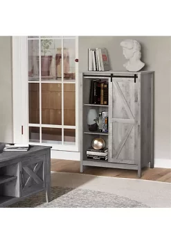 Budget 🧨 HOMCOM Accent Cabinet Kictchen Cupboard Storage Cabinet 3 Tier Organizer with Barn Door and Adjustable Shelf Grey Oak 🥰 -HOMCOM Sales Store Belk 1902
