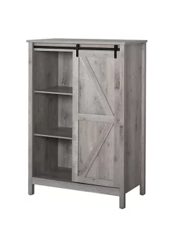 Budget 🧨 HOMCOM Accent Cabinet Kictchen Cupboard Storage Cabinet 3 Tier Organizer with Barn Door and Adjustable Shelf Grey Oak 🥰 -HOMCOM Sales Store Belk 1903