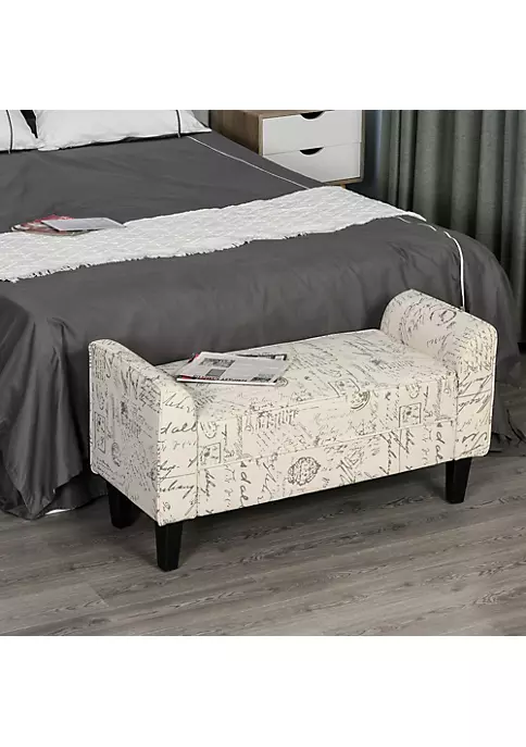 Outlet ๐ฅ HOMCOM 41" Ottoman Bench Modern Linen Armed Entryway Bench Signature Print with Cream White Parchment Background โจ 5 Outlet ๐ฅ HOMCOM 41" Ottoman Bench Modern Linen Armed Entryway Bench Signature Print with Cream White Parchment Background โจ - Image 3