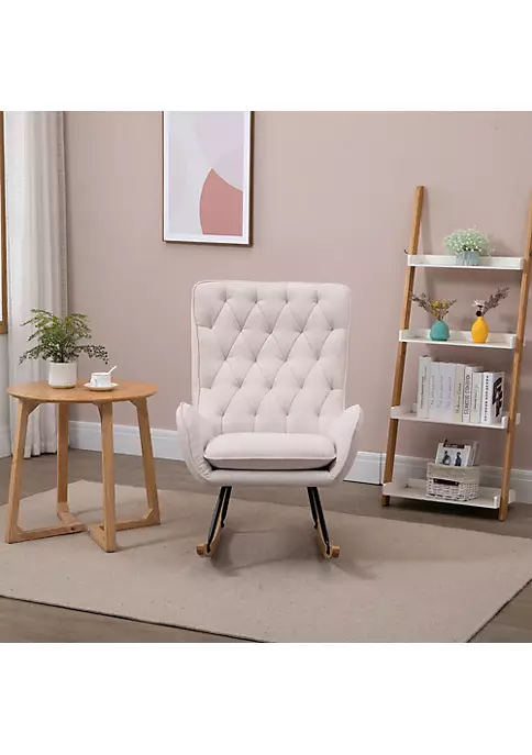 Cheapest ๐ HOMCOM Mid Century Fabric Rocking Chair Sofa Armchair Tufted Rocker Wingback Accent Chair with Padded Seat Rubber Wood Base for Home Studio Bedroom Living Room Cream White ๐ 5 Cheapest ๐ HOMCOM Mid Century Fabric Rocking Chair Sofa Armchair Tufted Rocker Wingback Accent Chair with Padded Seat Rubber Wood Base for Home Studio Bedroom Living Room Cream White ๐ - Image 3