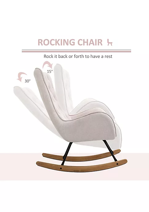 Cheapest ๐ HOMCOM Mid Century Fabric Rocking Chair Sofa Armchair Tufted Rocker Wingback Accent Chair with Padded Seat Rubber Wood Base for Home Studio Bedroom Living Room Cream White ๐ 6 Cheapest ๐ HOMCOM Mid Century Fabric Rocking Chair Sofa Armchair Tufted Rocker Wingback Accent Chair with Padded Seat Rubber Wood Base for Home Studio Bedroom Living Room Cream White ๐ - Image 4